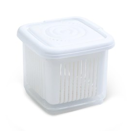 kumet Reusable Fruit Storage Container with Removable Drain Basket, Ideal for Fridge, Perfect for Berries and Other Fruits, Durable Food Storage Box (White)