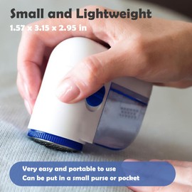 LBTEE Fabric Shaver, Lint Remover for Clothes, Electric Lint Shaver with 3-Leaf Blades, Battery Operated, Remove Clothes Fuzz, Lint Balls, Pills, Blue and White