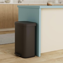 SONGMICS Kitchen Trash Can, 13 Gallon (50 L) Stainless Steel Garbage Can, with Stay-Open Lid and Step-on Pedal, Soft Closure, Tall, Large and Space-Saving, Black ULTB530B50