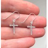 Small Sterling Silver Sparkly Crystal Cross Dangling Earrings