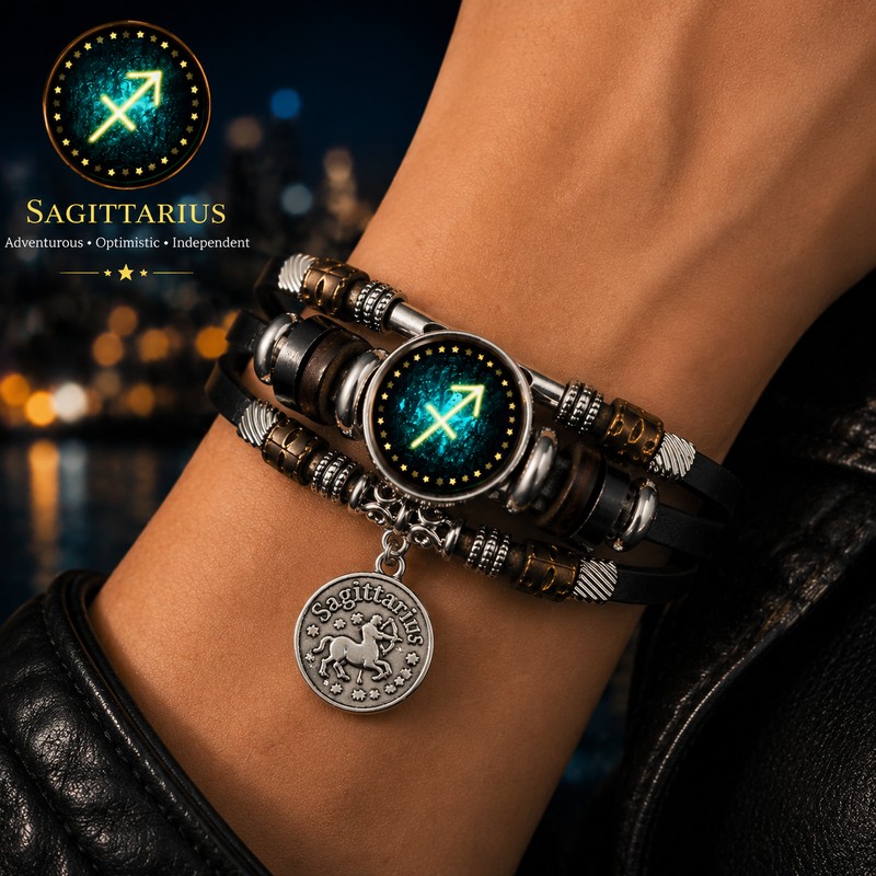 Starry Sky Zodiac Luminous Leather Bracelet for Men & Women