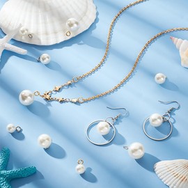 PH PandaHall Pack of 80 Pearl Pendants in 4 Sizes 8 10 12 14 mm White Pearls Round Faux Pearls with Golden/Silver Bow for DIY Earrings Necklaces Bracelets Jewellery Key Chain, Plastic, No Gemstone