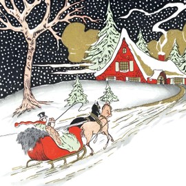 Artistic Christmas Cards (MG5023) Horse and Sleigh - Pack of 5 Cards - V&A Christmas Collection