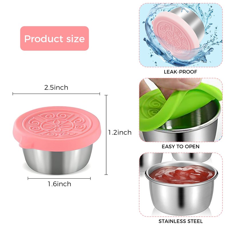 6pcs.6oz Covered Salad Dressing Containers, Small Leak Proof Reusable Stainless