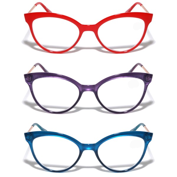V.W.E. 3 Pairs Women Cateye Pointed Tip Reading Glasses -
