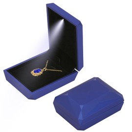 Luxury LED Light Pendant Necklace Gift Box, Velvet Jewelry Box Storage Case Organizer Holder for Proposal Engagement Wedding Anniversary Birthday Valentine's Day (BLUE)