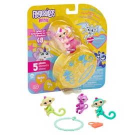WowWee Fingerlings Minis - Series 2-5 Piece Blister - 3 Figures Plus Bonus Bracelet & Charm, Multicolor