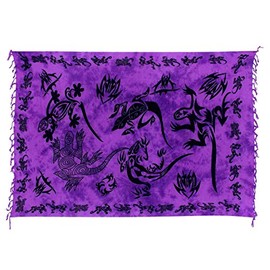 Ciffre Approx. 80 Models Sarong Pareo Wrap Skirt Towel Beach Towel Wrap Dress Decorative Gecko Painted Fair Trade, purple