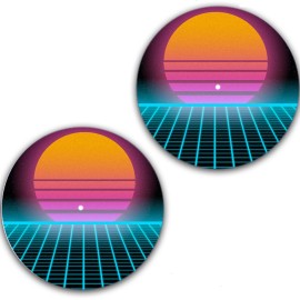 Plastic Waffles Set of 2 DJ 1980 Synthwave Sun #2 Slipmat Turntable 12" Scratch Pad Slip Mat x2