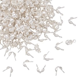 PandaHall 200 Pieces 304 Stainless Steel Beads Lace Knot Cover Silver 7.5 x 4 x 3.5 mm Metal Open Clamshell Fold Over Bead Tips Mini Calotte Ends Caps for DIY Jewellery Making