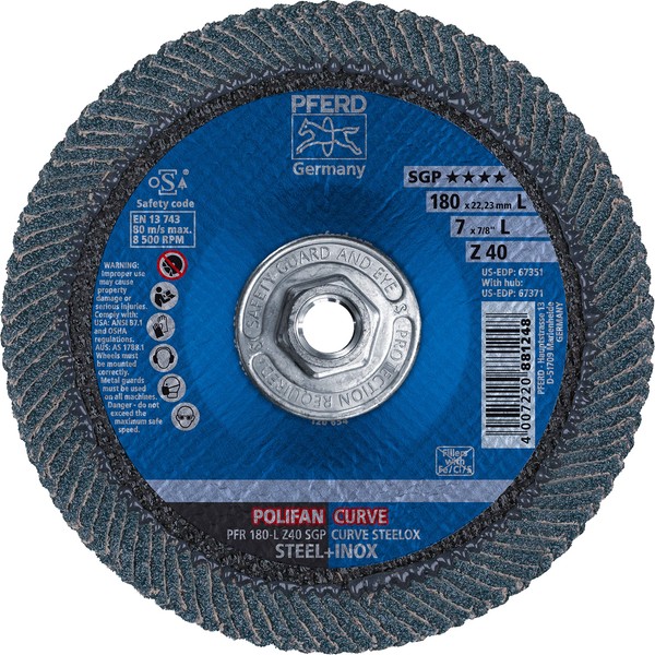 Pferd 7" x 5/8-11 POLIFAN® Curve Flap Disc SGP, Zirconia,