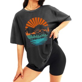 Women Sunshine Mountain Adventure Tee TopTravel Shirt Workout Tops Camping Lovers Athletic Shirts, Dark Gray L