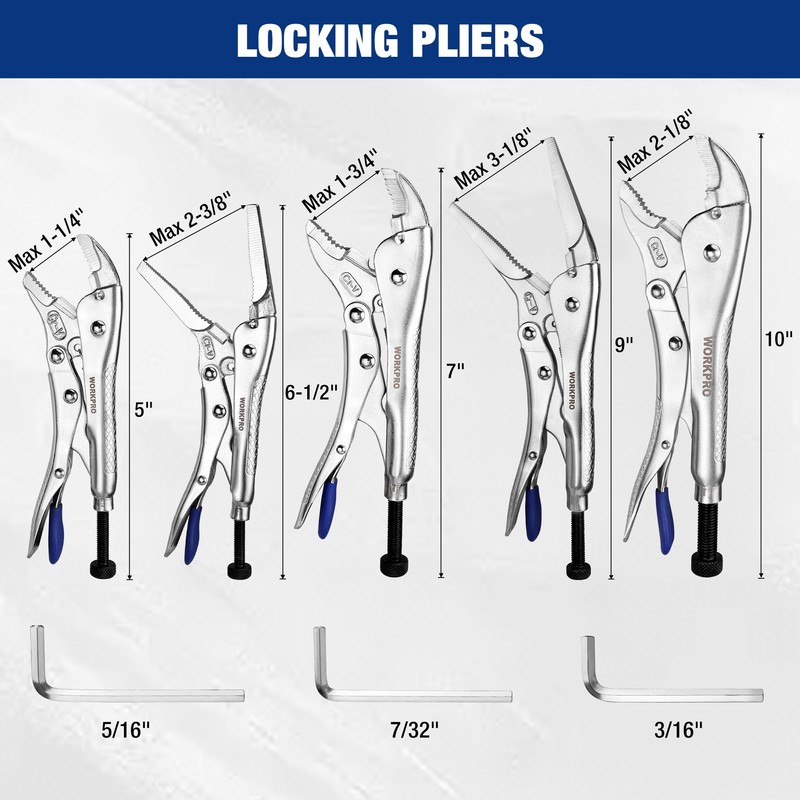 WORKPRO 5-Piece Pliers Set - 6", "7-', 10' Curved Jaw