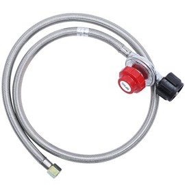 Nice Cooker 10 PSI Adjustable Propane Regulator with 4FT Stainless Steel Braided Hose – Propane Regulator for Turkey Fryers, Fire Pits, & Burners | QCC-1 Connection