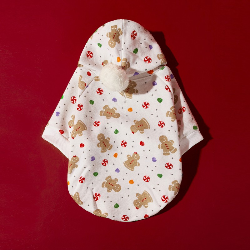 Christmas Dog Hoodie White Background Print Cute Gingerbread Man Dog
