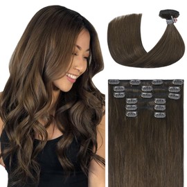 WindTouch Medium Brown Clip in Hair Extensions Real Human Hair, 20 Inch 70g #4 Brown Hair Extensions for Women Real Human Hair, Remy Human Hair Extensions Clip ins, Soft Silky Straight