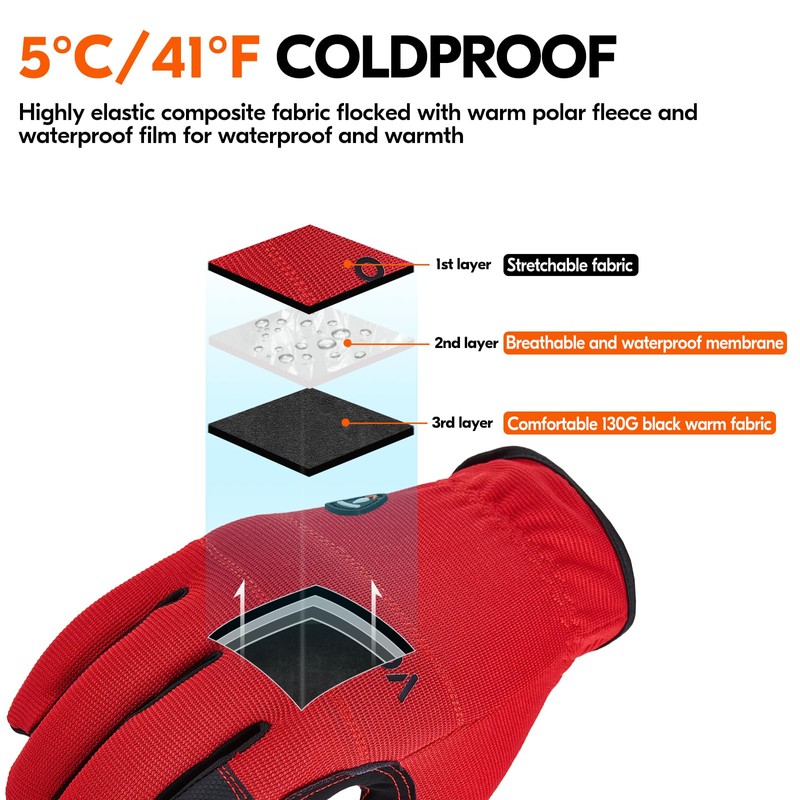 Vgo... Waterproof Touchscreen, Warm Safety Working Gloves in Cold Weather