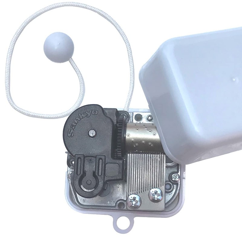 BinkeGG White Plastic Pull String Cord Music Box with Sankyo