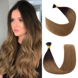 Rich Choices I Tip Hair Extensions Human Hair 100% Real Remy Human Hair Extension Pre Bonded Keratin Stick In 100 Strands 0.5g/Strands 18 Inch #2T6 Dark Brown ombre Light Brown