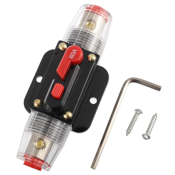 BOJACK 60A Audio Inline-Leistungsschalter-Reset-Sicherungshalter 12V-24V-DC-Reset-Sicherungshalter mit manuellem Reset 3-15AWG Überlastschutz