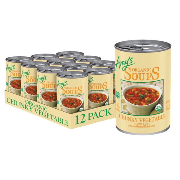 Amy’s Soup, Vegan Chunky Vegetable Soup, Gluten Free, Made with Organic Vegetables, Canned Soup, 14.3 Oz (12 Pack)