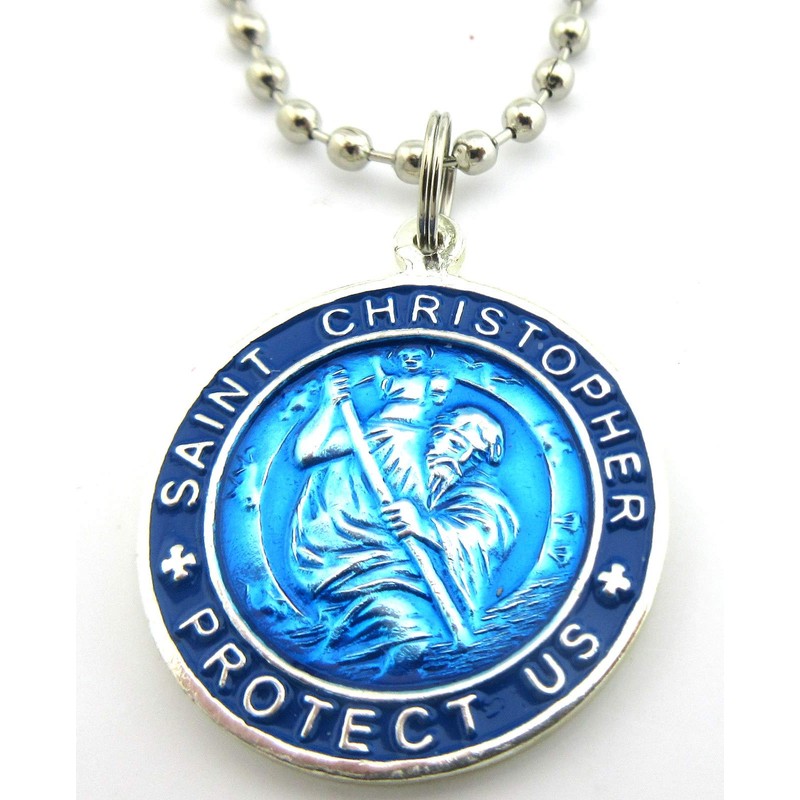 St. Christopher Large Surf Medal Necklace Pendant, Protector of Travel