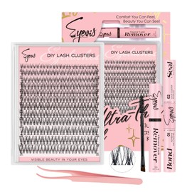 EYEVIS Venus Lash Clusters Kit 144PCS Ultra-Thin Invisible Band Lash Extension Kit 8-18mm Manga Eyelash Extension Kit C Curl Lash Clusters Wet-Look Anime DIY at Home （Venus Kit,8-18mm）