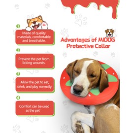 MIDOG Inflatable Dog Cone Collar Alternative After Surgery - Soft Protective Recovery Dog Cone for Large Medium Small Dogs & Cats, Elizabethan Collar for Dogs to Stop Licking - Strawberry,M+