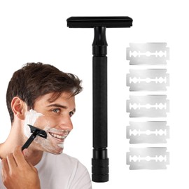 Shoonlo Rastrillos para Afeitar Hombre Clasico, Rastrillo de Seguridad con 10 Navajas para Afeitar Doble Filo, Rastrillo Acero Inoxidable con Mango Largo, Estuche- Suave, Preciso y Limpio (Negro)