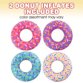 ArtCreativity - Juego de 2 tubos de donas inflables coloridos en varios diseños, suministros de decoración de fiesta de cumpleaños de donas, juguetes duraderos para piscina de agua para niños, regalos