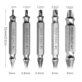 5 Pcs Damaged Screw Extractor Set, Double Ended Broken Bolt Removal Drill Bit Tool, Model HSS 4341 Screw Remover for Stripped, Stubborn, Rusted, Broken Screws