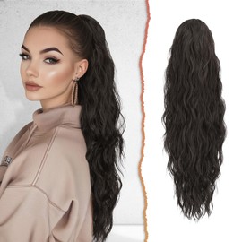 Sofeiyan Wavy Ponytail Hairpiece, 66 cm Long Ponytail Hairpiece with Drawstring Braid Ponytail Hair Extensions Synthetic Hair Ponytail Extensions for Women, Black Brown