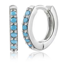 AT Jewellery - 925 Sterling Silver Small Blue Turquoise Gemstone 11mm Sleeper Huggie Hoop Earrings