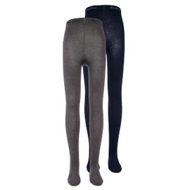 EWERS Pack of 2 Baby & Children's Tights, Plain, Double Pack Cotton Tights for Girls in Plain Colour, Organic Cotton, GOTS Certified, Made in Europe, navy/grey