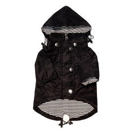 Ellie Dog Wear Midnight Black Zip Up Dog Raincoat with Reflective Buttons, Pockets, Rain/Water Resistant, Adjustable Drawstring, & Removable Hood - XXS to XXL - Premium Dog Raincoats (Small, Black)