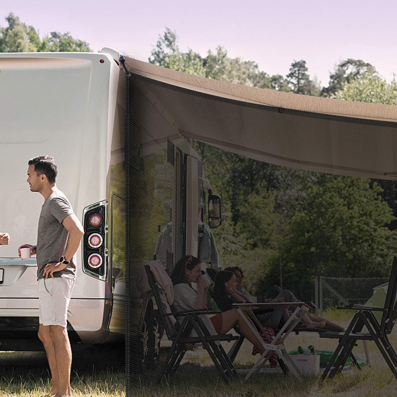 EXCELFU RV Awning Side Sun Shade Screen 9'X7', Black Mesh