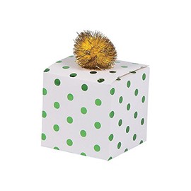 Fun Express - Green Foil Pompom Treat Box for Christmas - Party Supplies - Containers & Boxes - Paper Boxes - Christmas - 12 Pieces