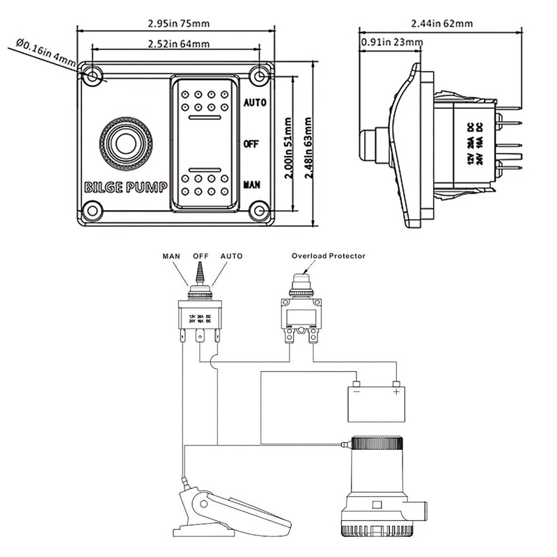 Bilge Pump Switch 12V 24V 3 Way Switch for Bilge
