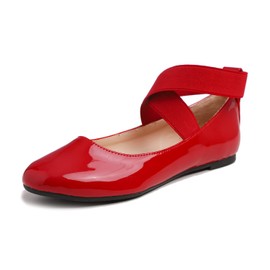 Feversole Suede Elestic Flat, Round Toe Stretchy Women's Ballet Flats, Patent Red