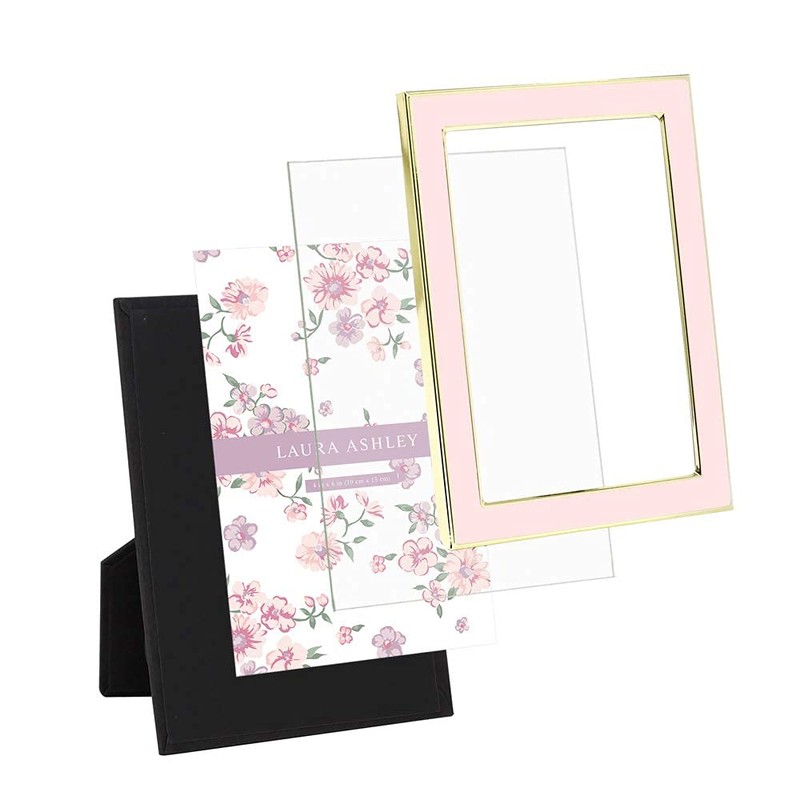 Laura Ashley 4x6 Pink Enamel Picture Frame, Gold Metal Edge