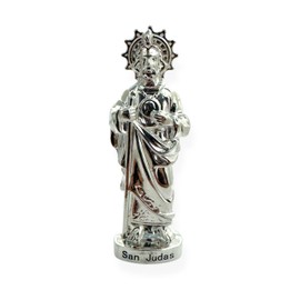 St. Jude Gold Silver Tone 3" Mini Metal Statue for Car Home Office Car Dashboard Bless Driving Christian Catholic Religious Gift Imagen San Judas (Silver)