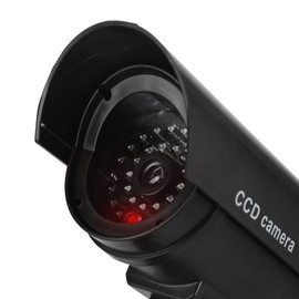 F FINDERS&CO Outdoor Fake Security Camera, Dummy CCTV Surveillance System with Realistic Red Flashing Lights and Warning Sticker (4, Black)