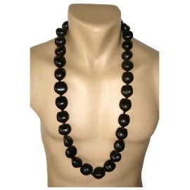 Hawaiian Jewelry Black Kukui Nut Hawaii Graduation Lei Necklace from Maui - 32"