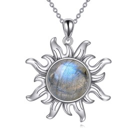 AXELUNA Labradorite Sun Necklace 925 Sterling Silver Sun Pendant Necklace Labradorite Sun Jewellery Sun Gift for Women Jewellery Gifts for Mother Wife, Sterling Silver, No Gemstone