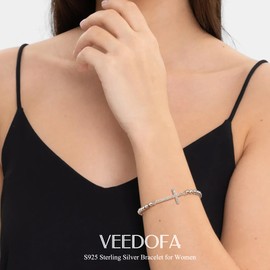 VEEDOFA Silver Bracelet for Women Silver Bead Bracelet 925 Silver Bracelet Charm Bracelet Gift for Women Jewellery for Women