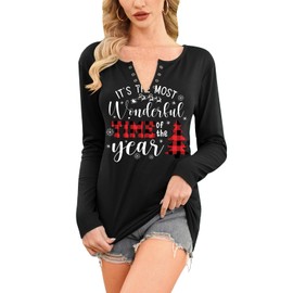 For G and PL Women's Graphic Letter Print Costume V-Neck Tops Christmas Funny Long Sleeve Sweatshirts Xmas Pattern XL
