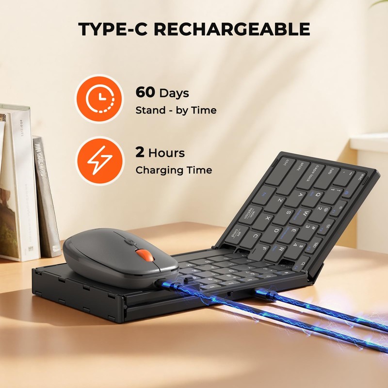 MEETION Foldable Wireless Keyboard and Mouse Combo, Rechargeable, Black