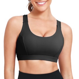 High Impact Sports Bras for Women Shock Absorber Support Longline Backless Tank Top Padded Bra with Criss Cross Back Black