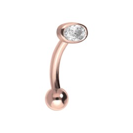 PIERCINGLINE Titan Banane mit Push Fit EINGEFASSTER OVALER KRISTALL Piercing Ohr Nase Roségoldfarben 1,2 x 6 mm