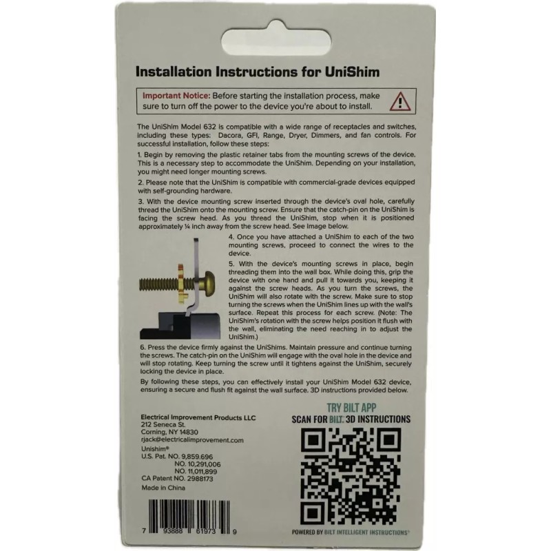 UniShim - Electrical Spacer Shim - 10pk